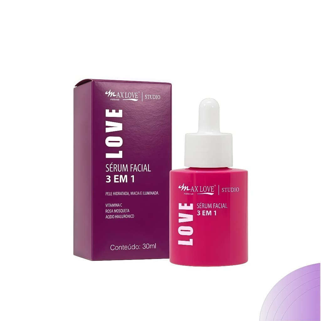 Sérum Facial 3 Em 1 Vitamina C + Rosa Mosqueta + Ácido Hialurônico Max Love 30ml